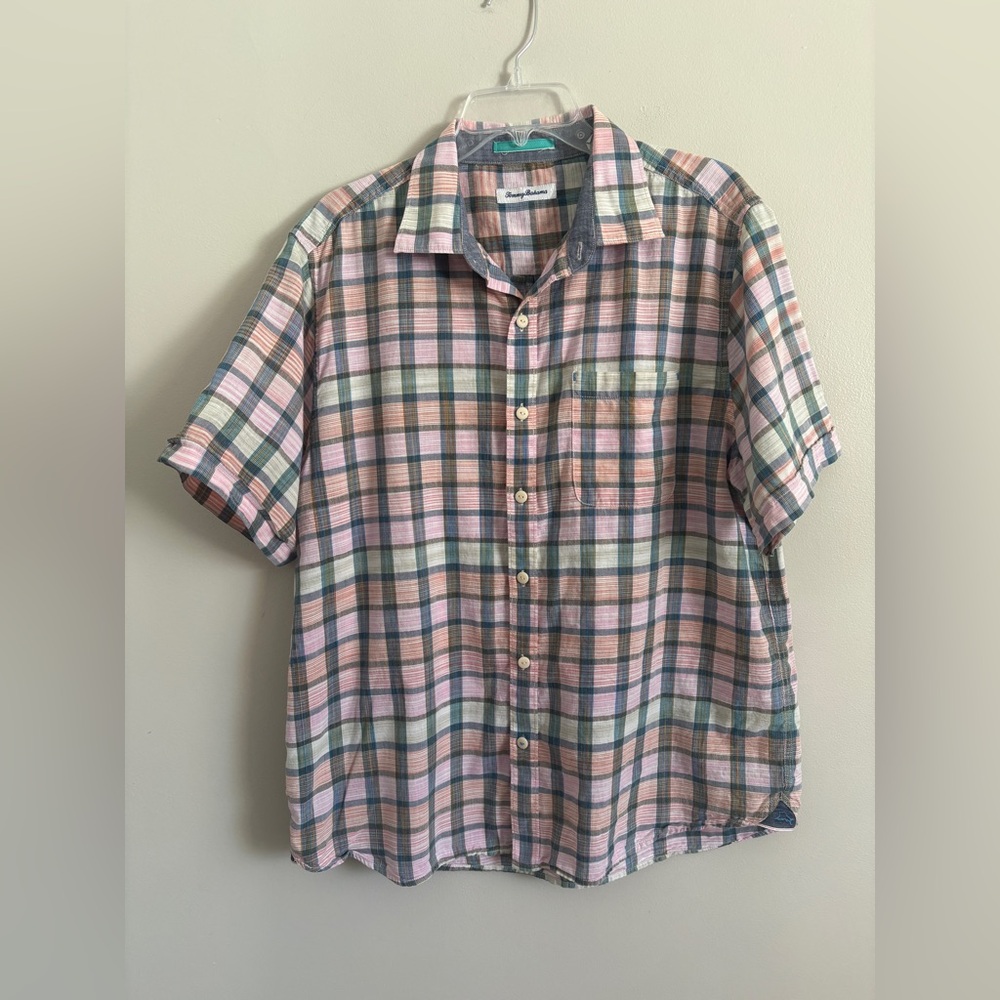 Tommy Bahama Button Up Shirt Short Sleeve Casual Mens L Light Cotton Breathable